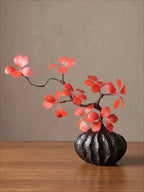 Orientalisches Luxus-Karmesinrotes Blatt Skulpturales Kunstblumenarrangement  