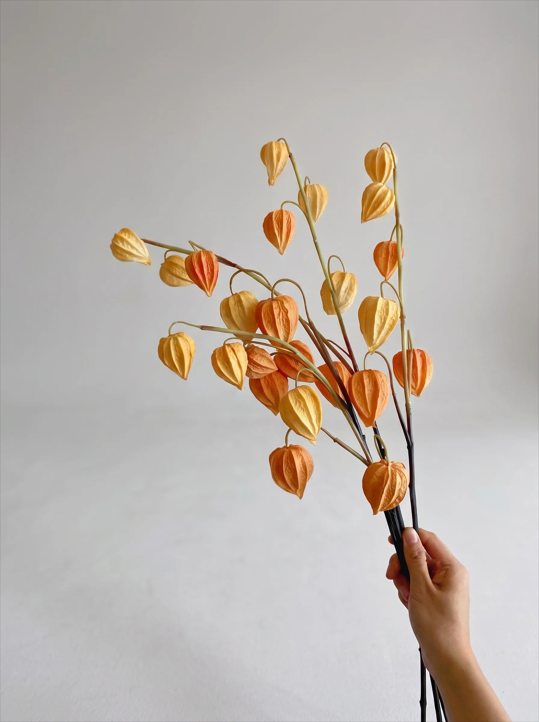 Konstgjord physalisblomarrangemang - Ljus orange (3 stjälkar)