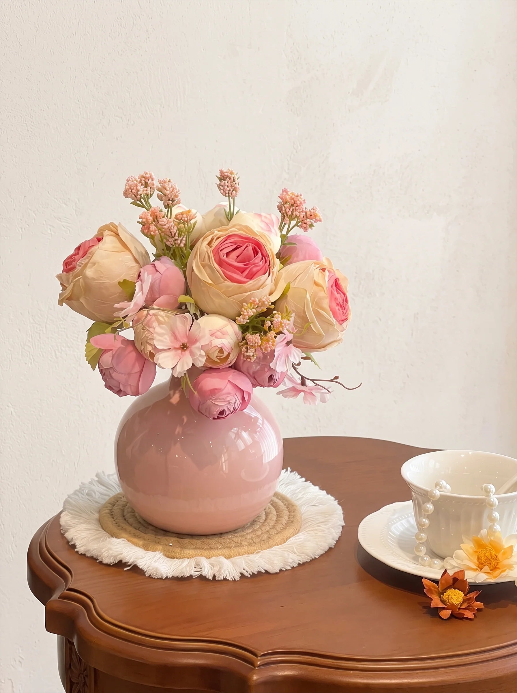 Faux Blush Arrangement - Pink & Cream (Vase Included)