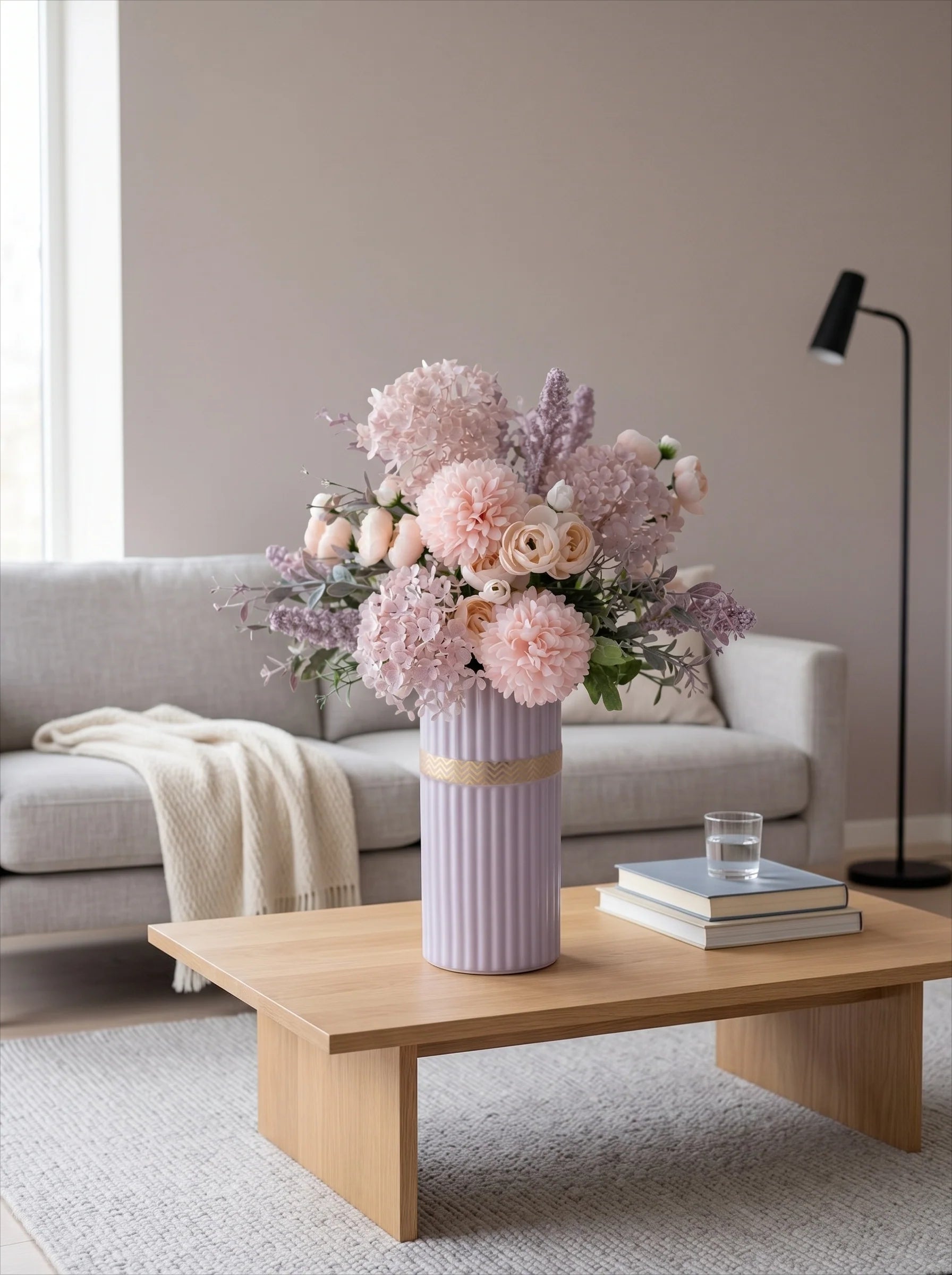 Faux Floral Arrangement - Pink & Purple Mixed Blooms