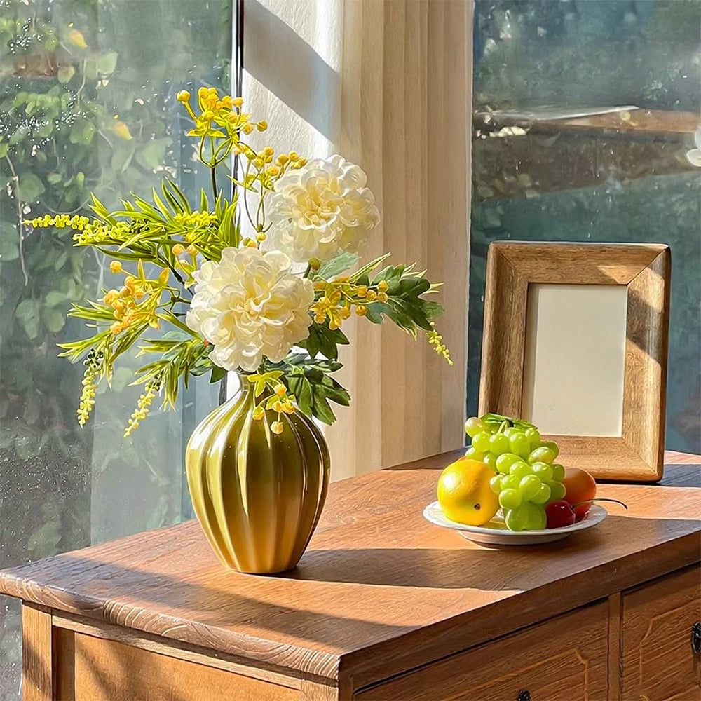 Luxe Crème Pioenroos & Wattle Ensemble kunstbloemstuk