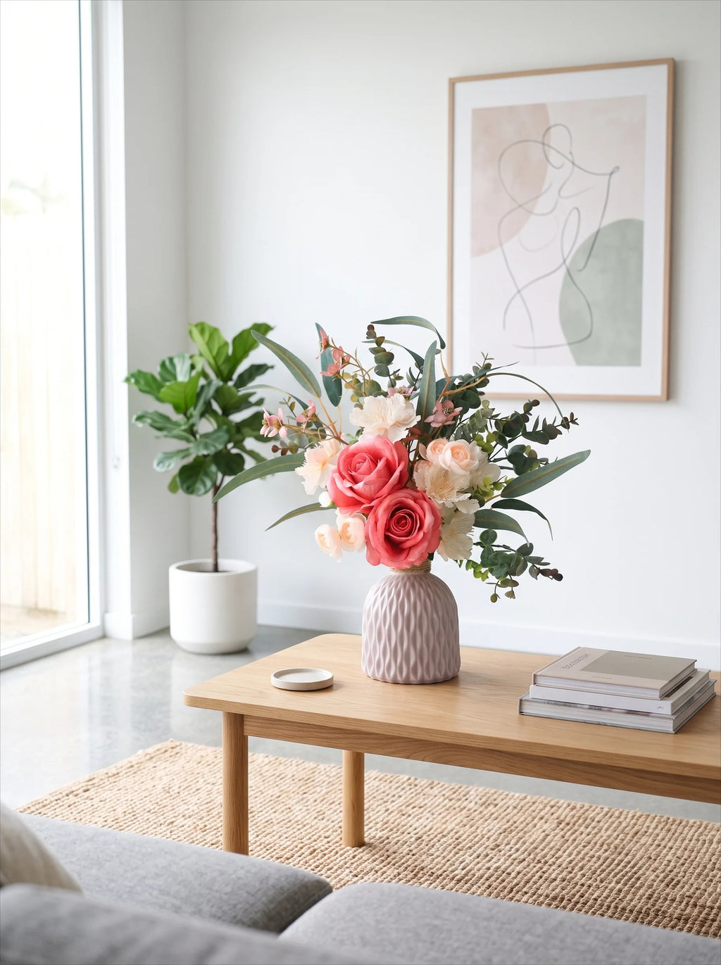 Chic Nordic Dusty Pink Rose & Eucalyptus Artificial Floral Arrangement