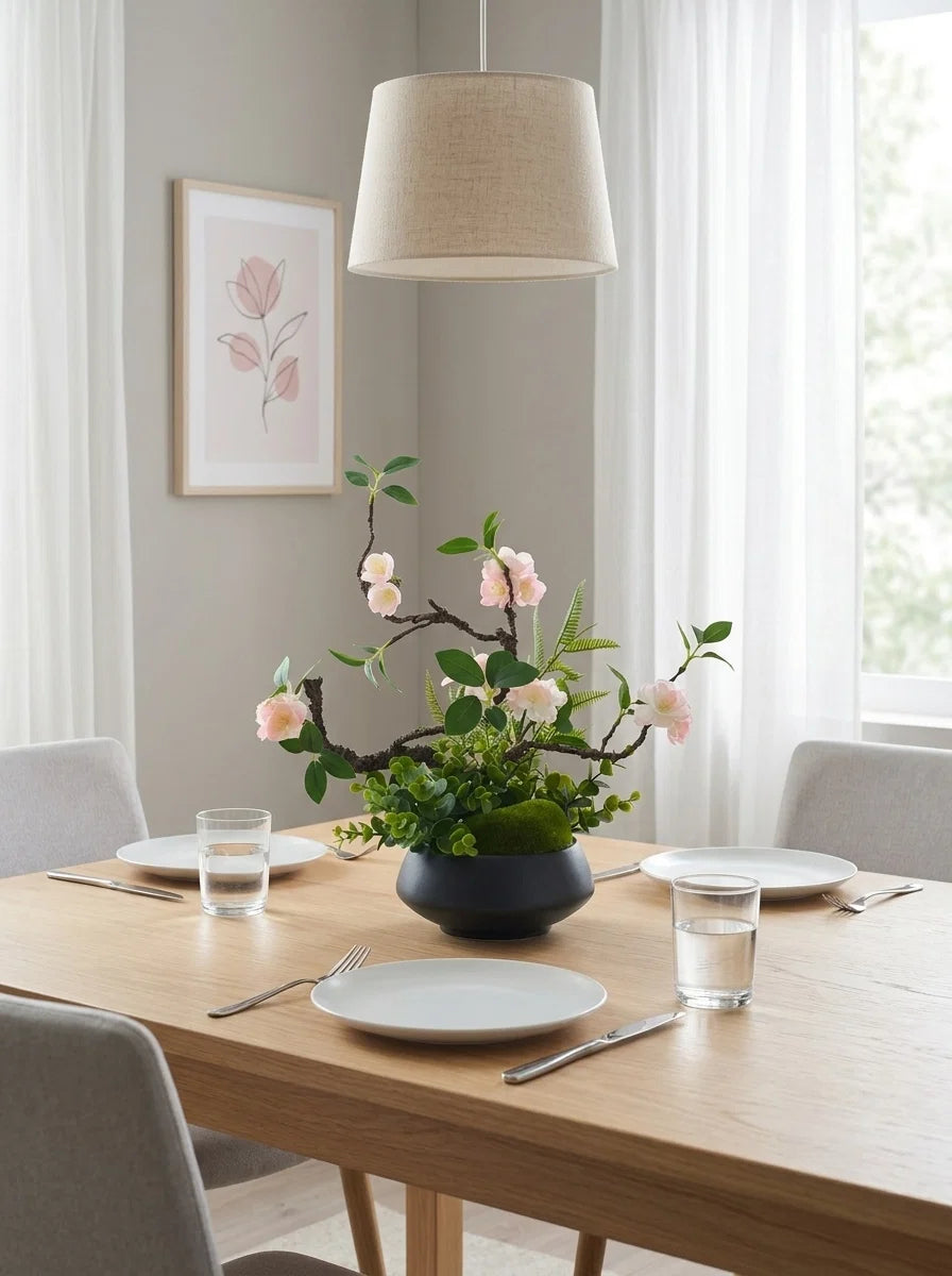 Luxury Zen Asian-Inspired Plum Blossom Artificial Floral Arrangement