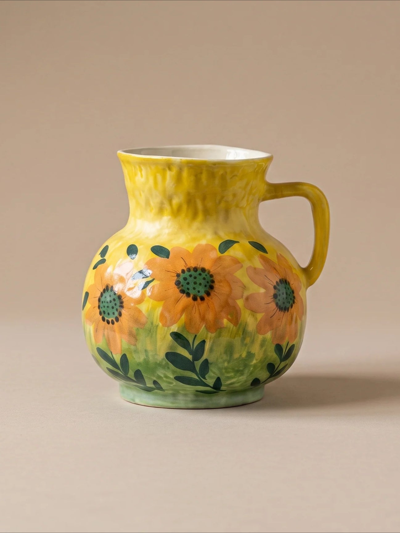 Hand-painted Sunflower Ceramic Pitcher Vase