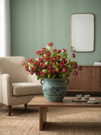 Vintage Crimson Mini Rose Artificial Floral Arrangement with Rustic Elegance