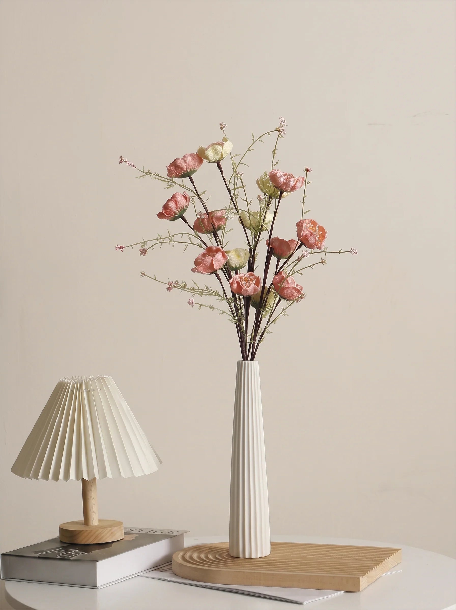 White Ribbed Ceramic Vase
