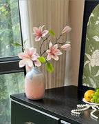 Vintage Gele Magnolia Faux Bloemstuk met Vaas