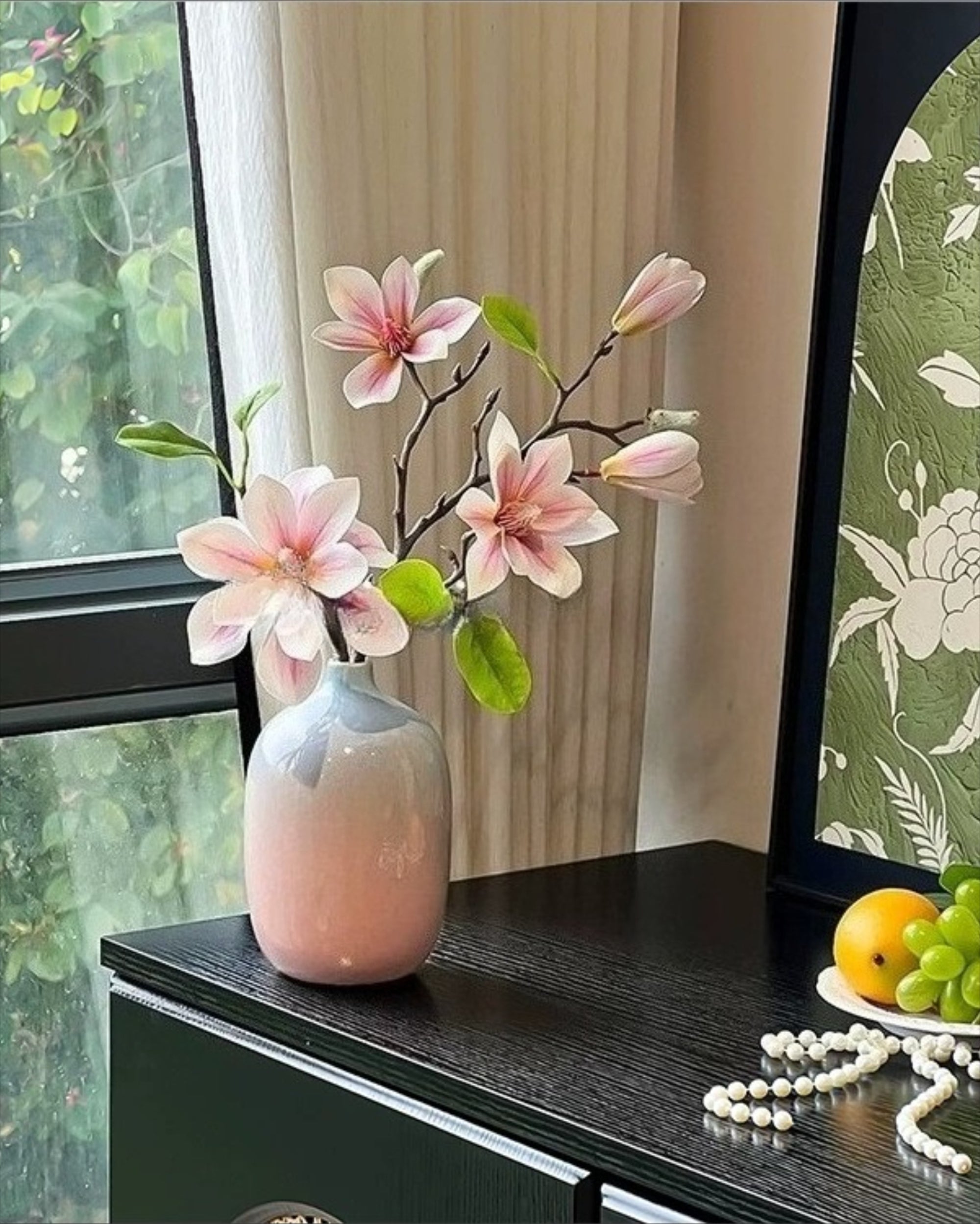 Arrangement floral artificiel Magnolia Jaune Vintage avec Vase