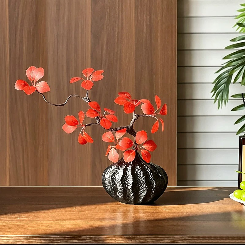 Oriental Luxe Crimson Leaf Sculptural Silhouette Artificial Floral Arrangement