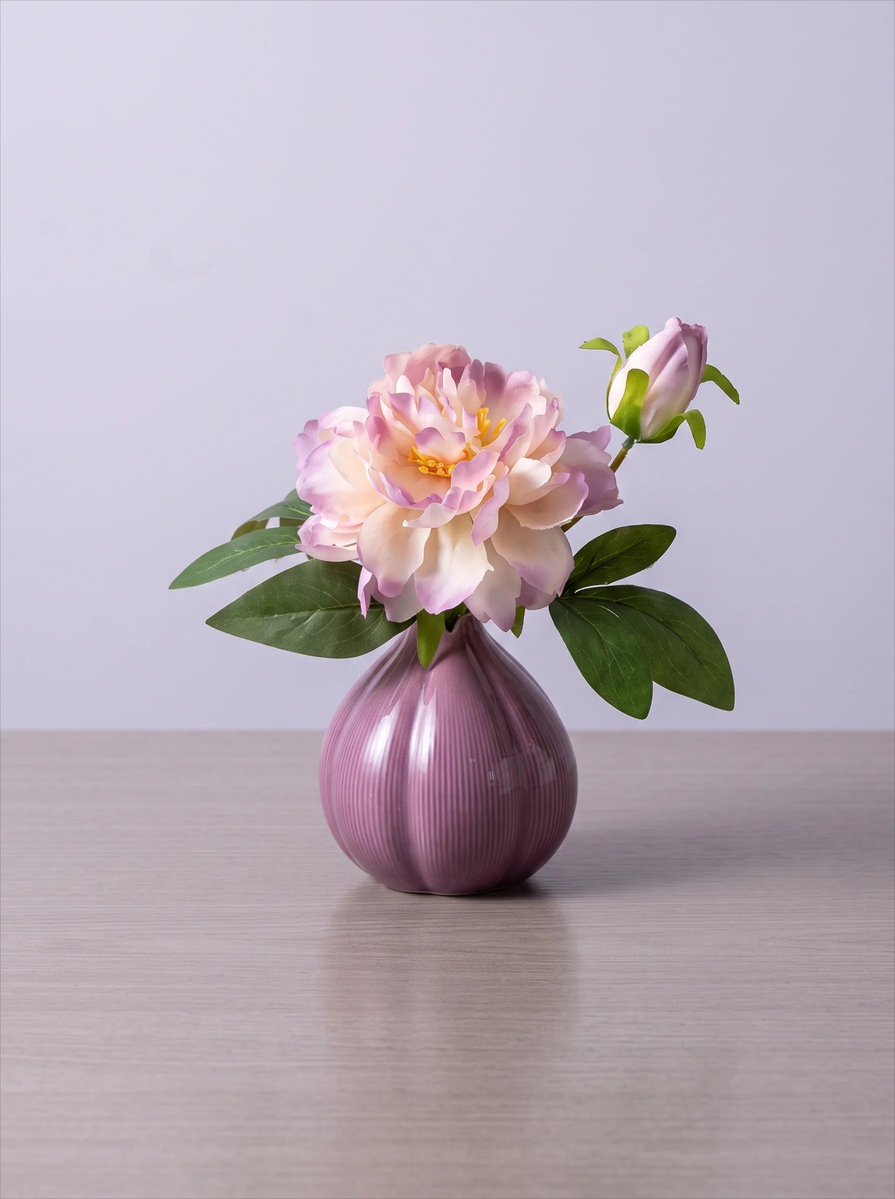 Ethereal Lavender Peony Onion Vase Faux Floral Arrangement