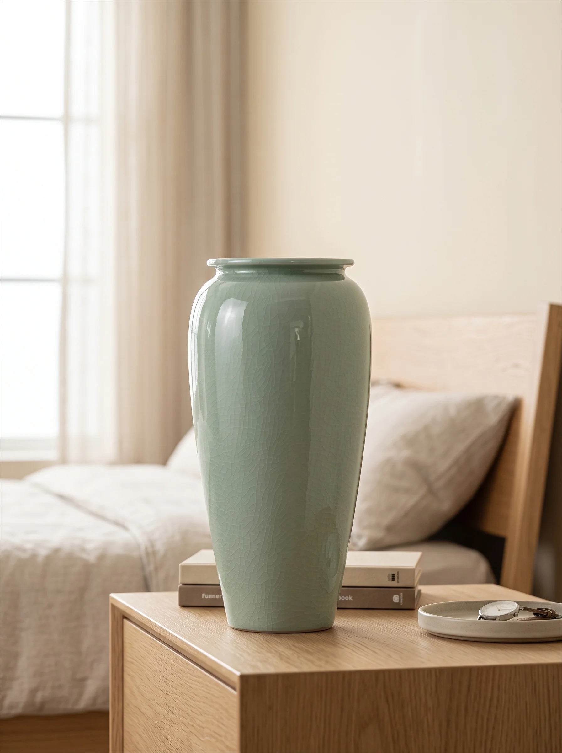 Artisan Sage Green Crackle Ceramic Vase
