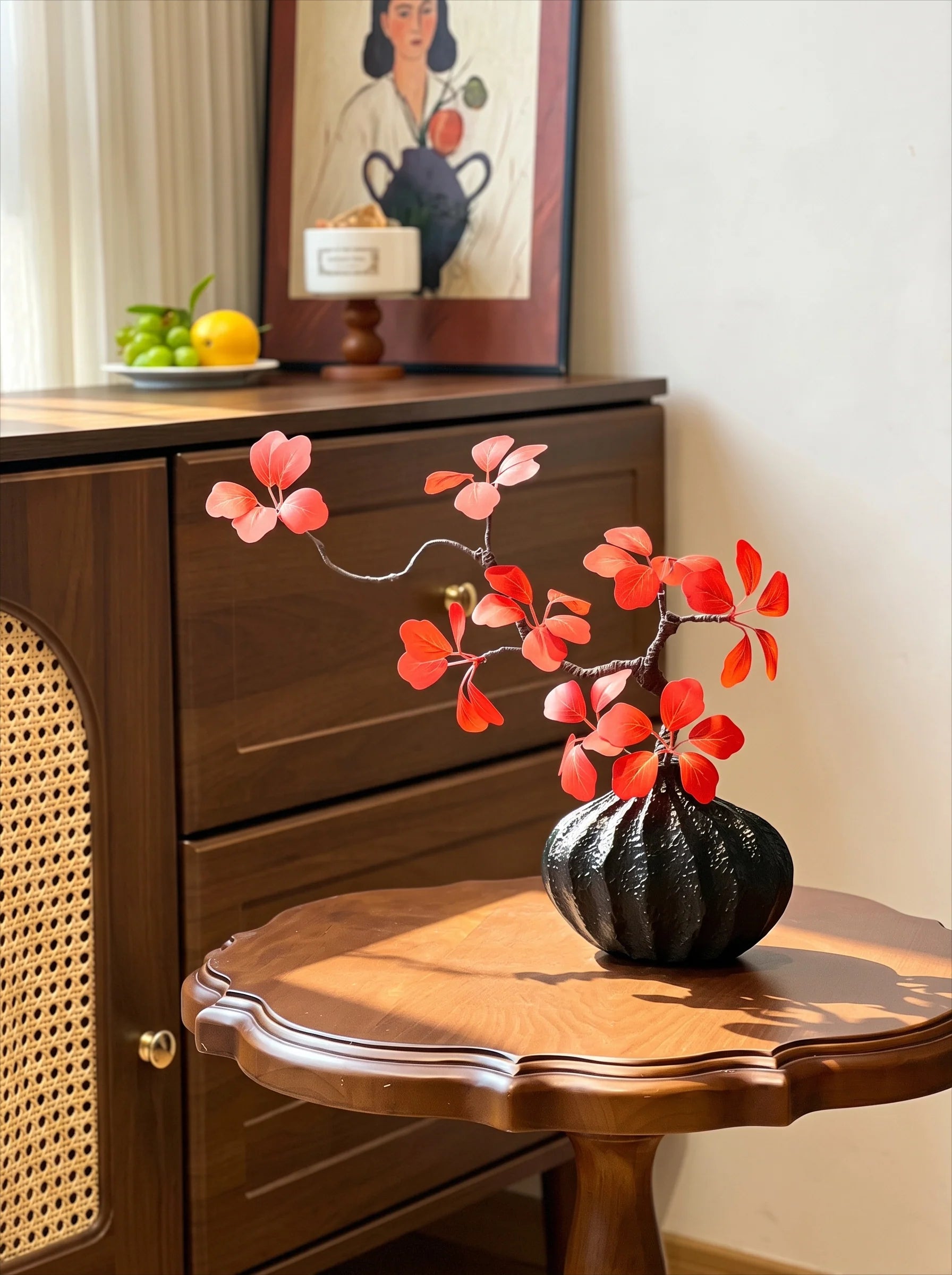 Oriental Luxe Crimson Leaf Sculptural Silhouette Artificial Floral Arrangement