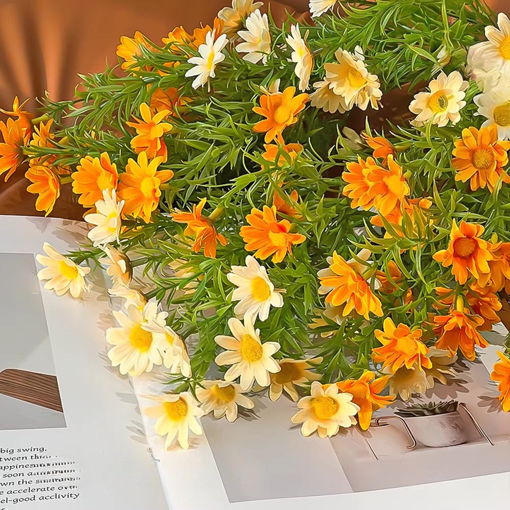 Composition florale fausse Marguerite coucher de soleil minimaliste pour table
