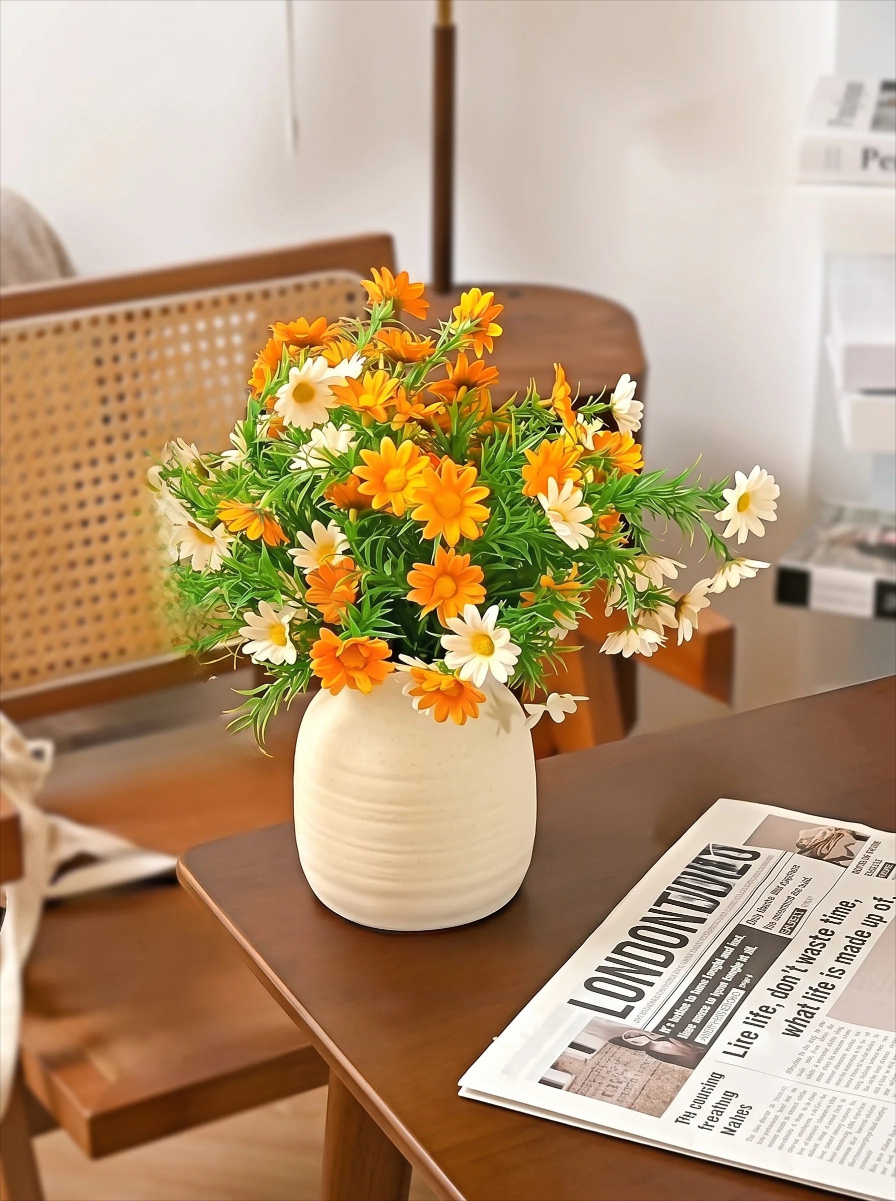 Minimalist Sunset Daisy Tabletop Faux Floral Arrangement