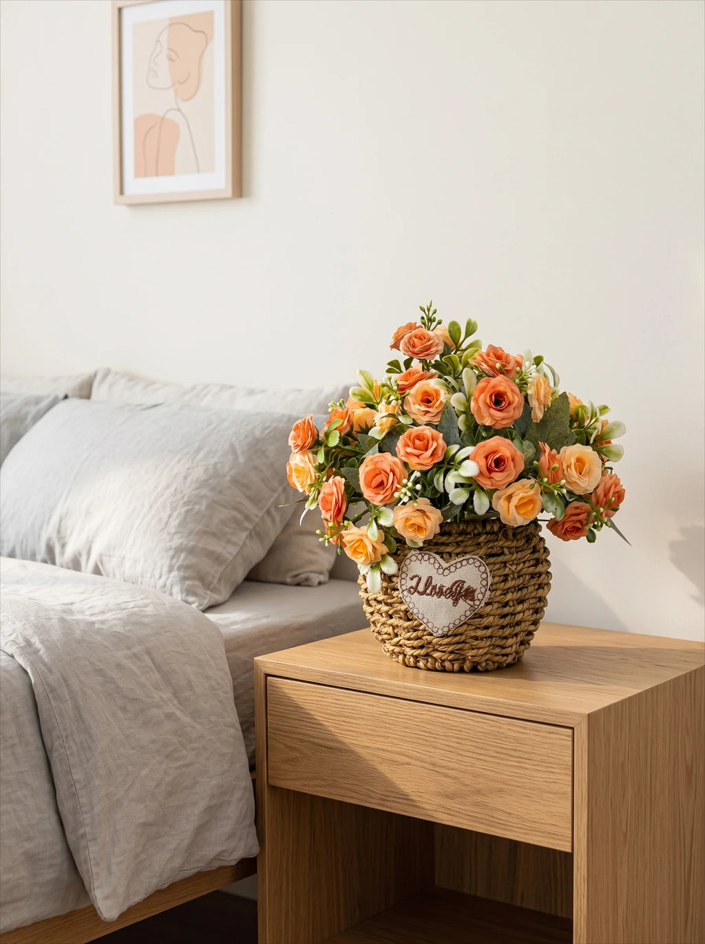 Terracotta Austin Rose Basket Faux Floral Arrangement