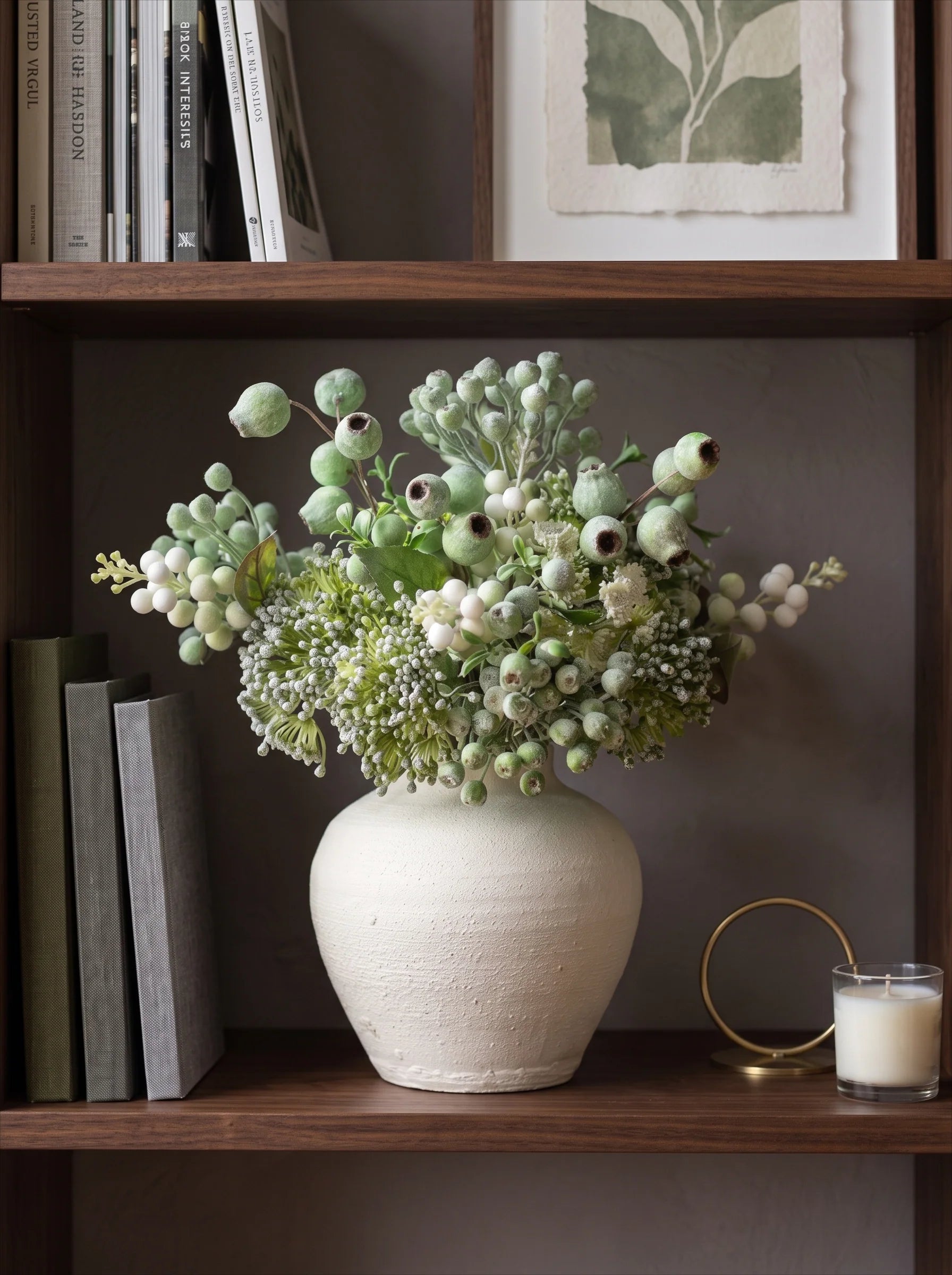 Elegant Green Faux Blueberry & Berry Branch Arrangement
