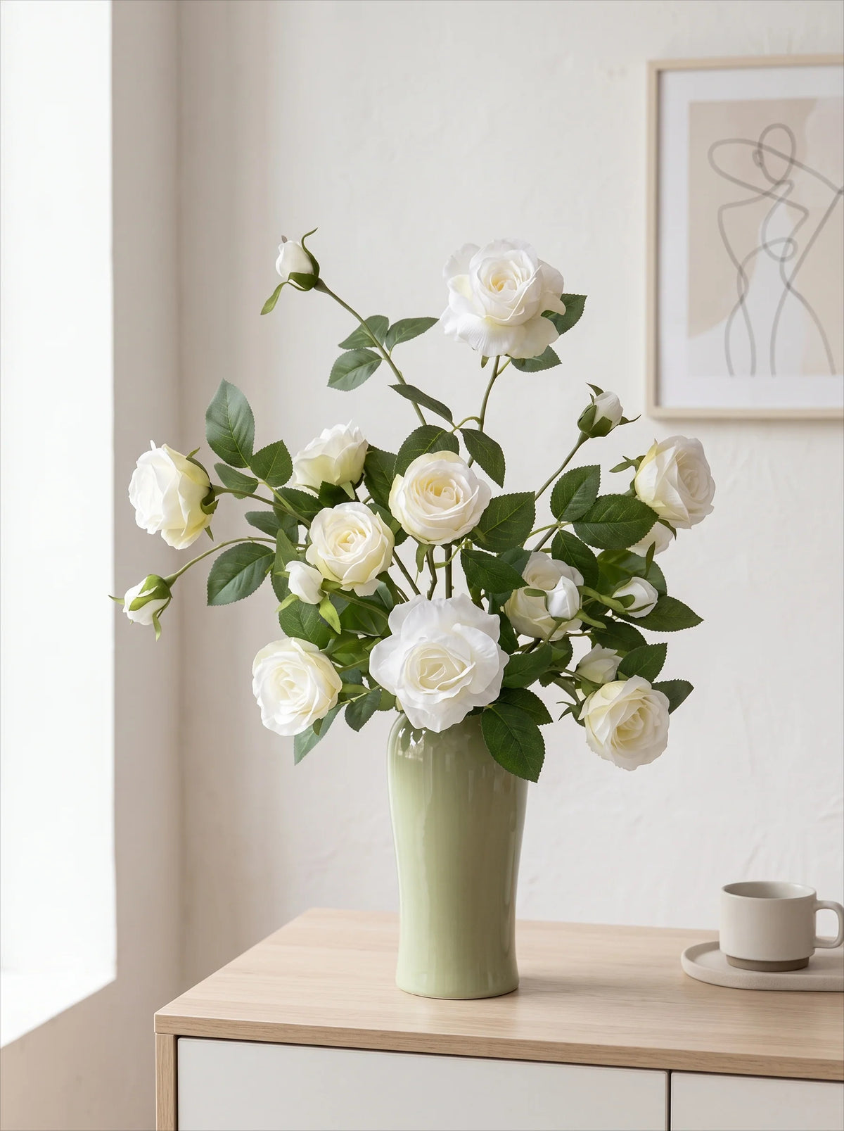 Luxurious Romantic White Starry Rose Faux Floral Arrangement