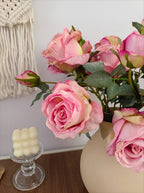 Künstliches Blumenarrangement - Pinke Rose & Grünpflanzen (4 Stiele)