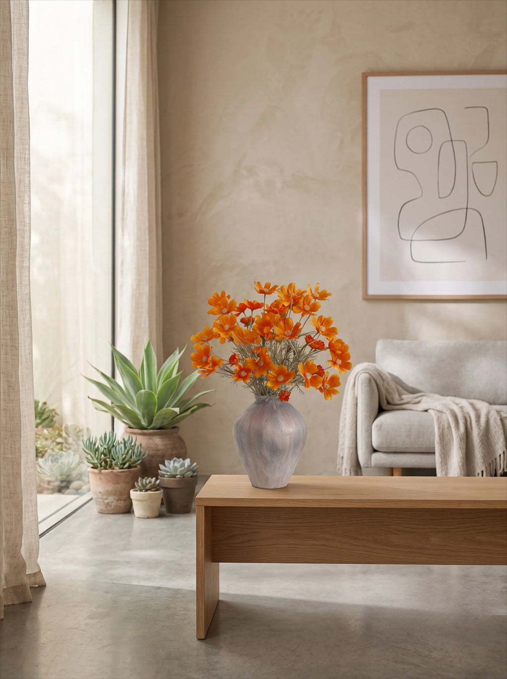 Orange Cosmos Artificial Flower Arrangement