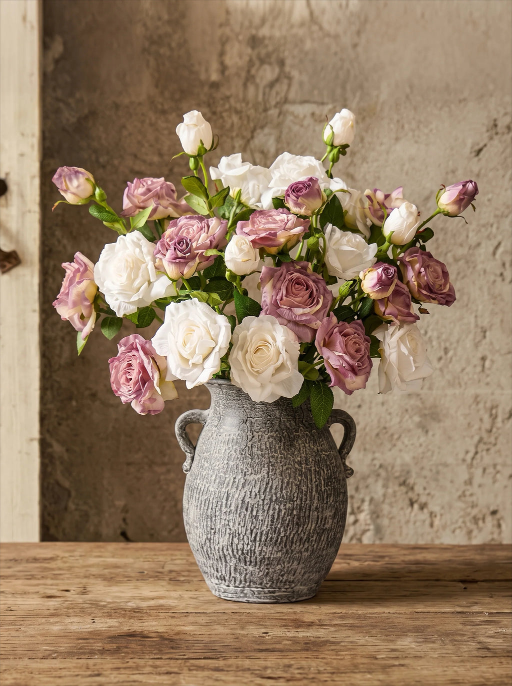Purple and White Faded-Edge Faux Rose Bouquet