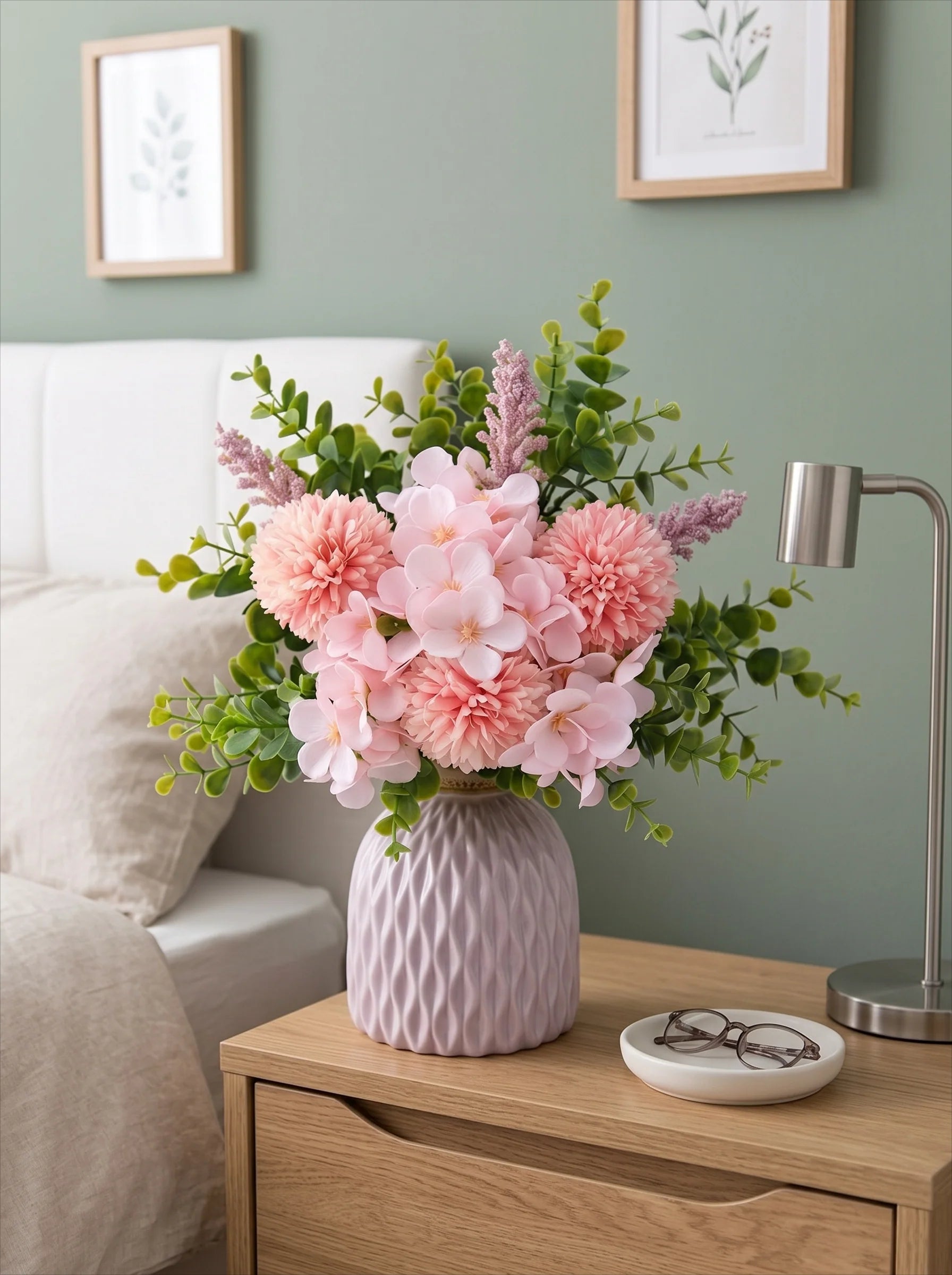 Fresh Meadow Pink Spherical Mum & Greenery Artificial Floral Arrangement