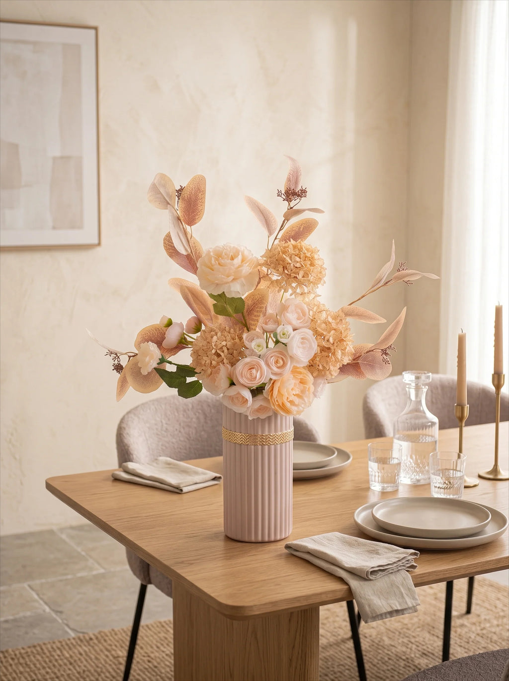 Champagne rosa pion konstblommig arrangemang