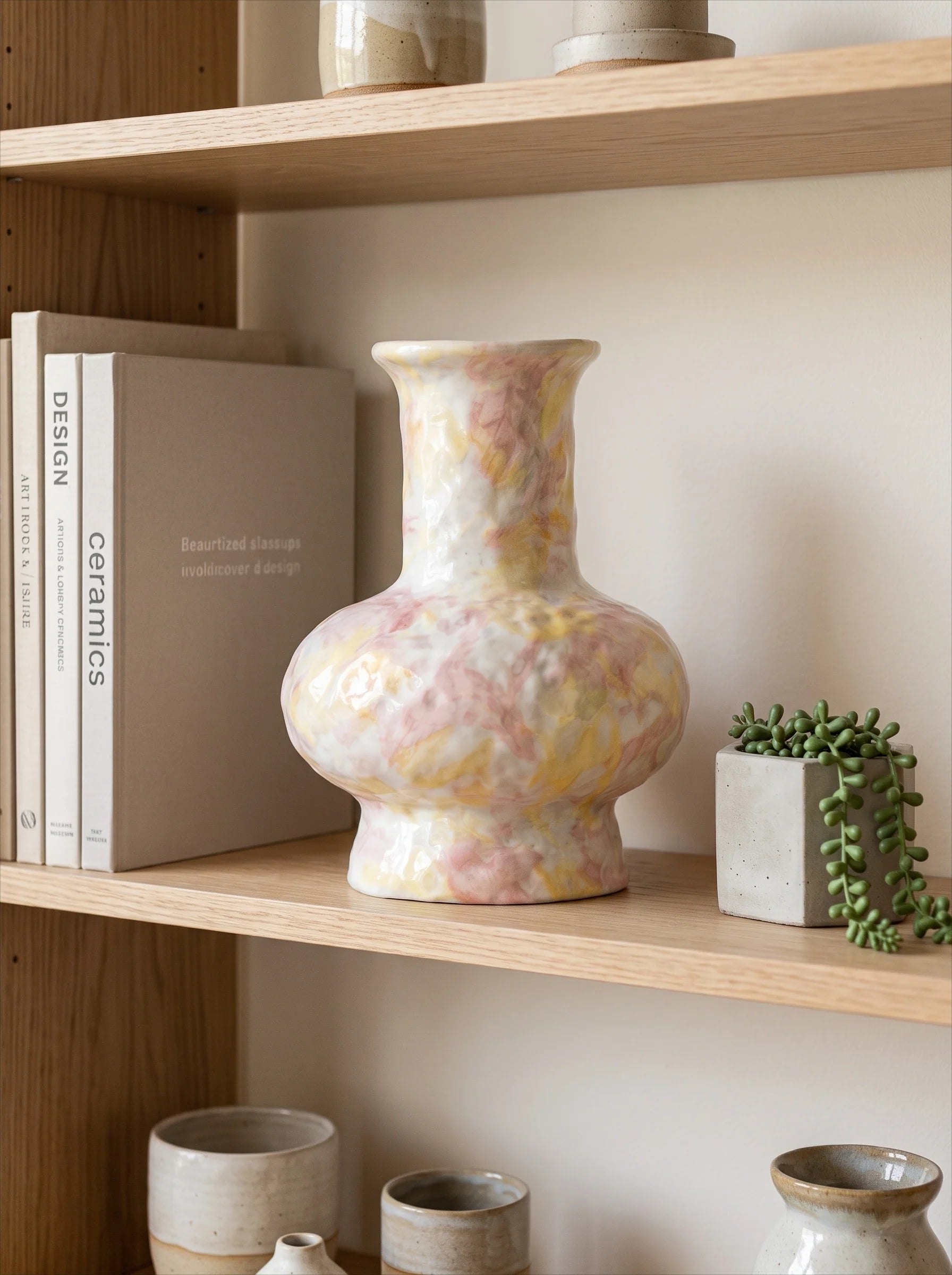 Pastel Watercolor-Bloom Textured Ceramic Vase