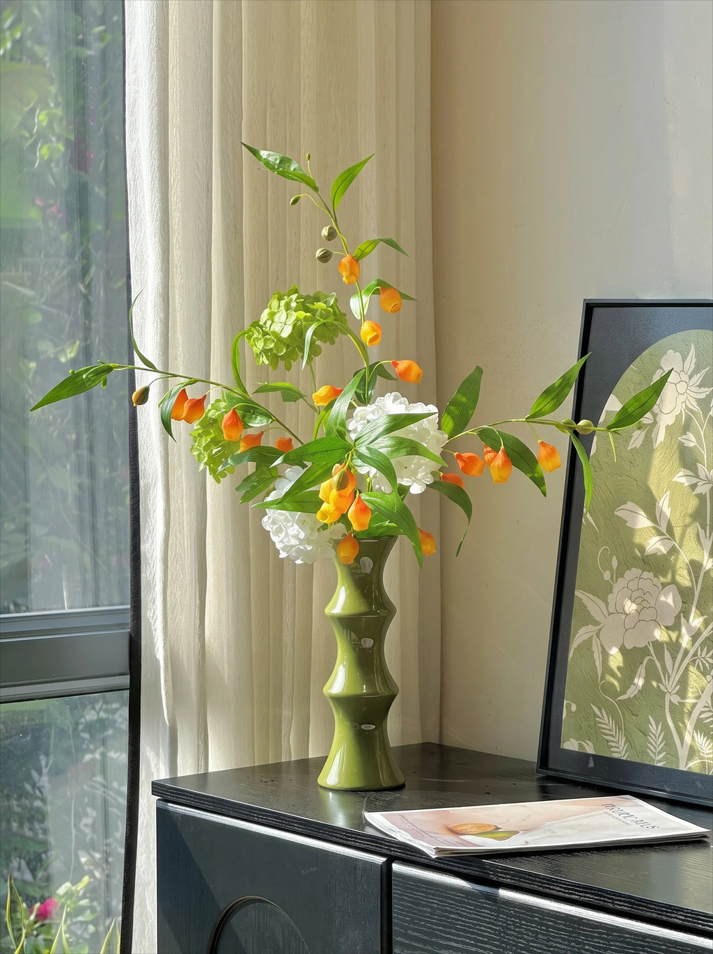 Serene Chinoiserie Sandersonia Lily Elegant Artificial Floral Arrangement