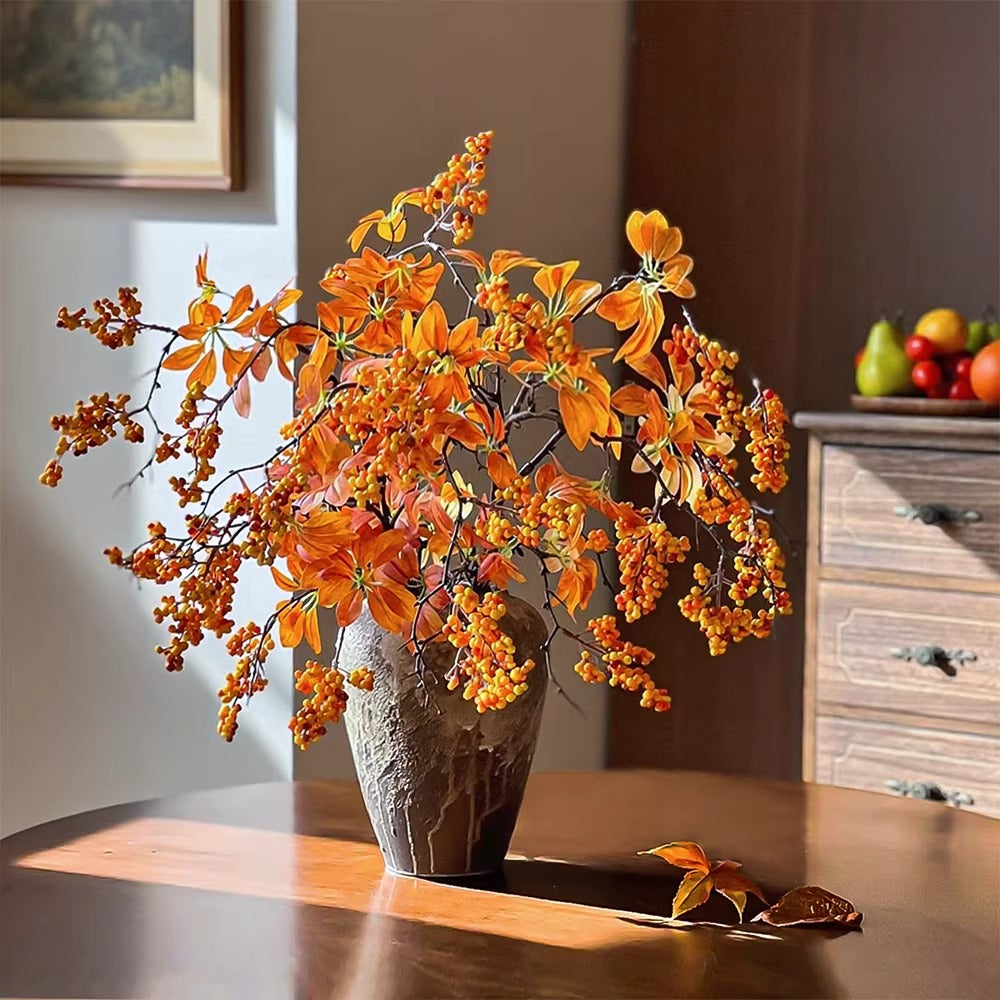 Composition florale fausse Bouquet fortune terre cuite chaude