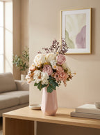 French Country Creamy Pink Rose Daisy Faux Floral Arrangement