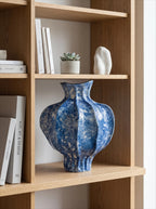 Artisan Sculptural Lapis-Blue Speckled Ceramic Vase