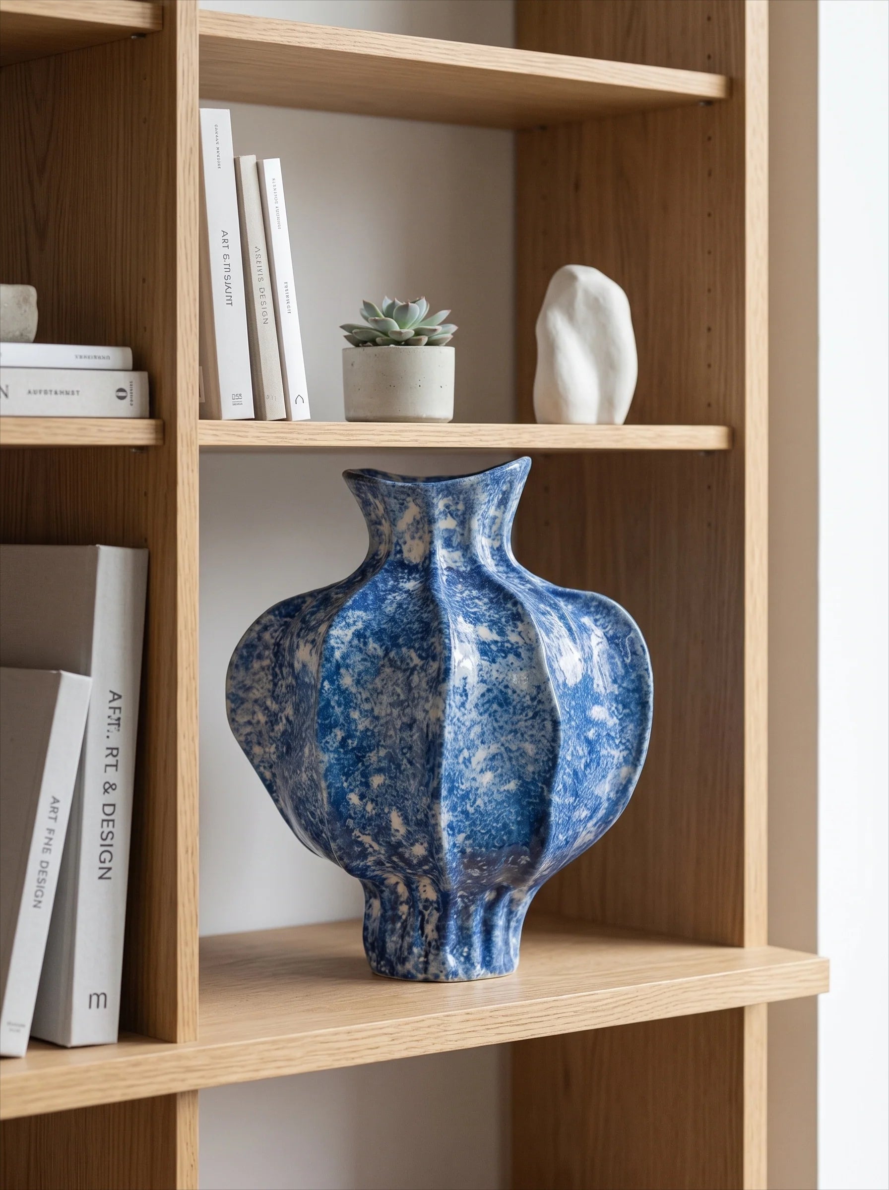 Artisan Sculptural Lapis-Blue Speckled Ceramic Vase
