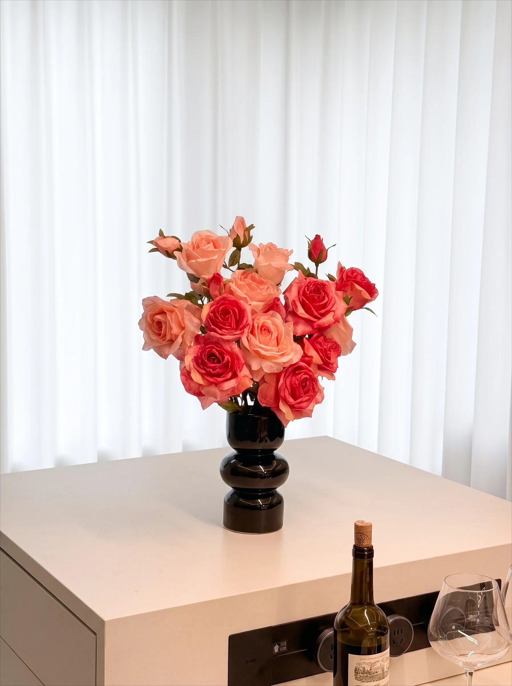 Blush & Coral Rose Bouquet Faux Floral Arrangement