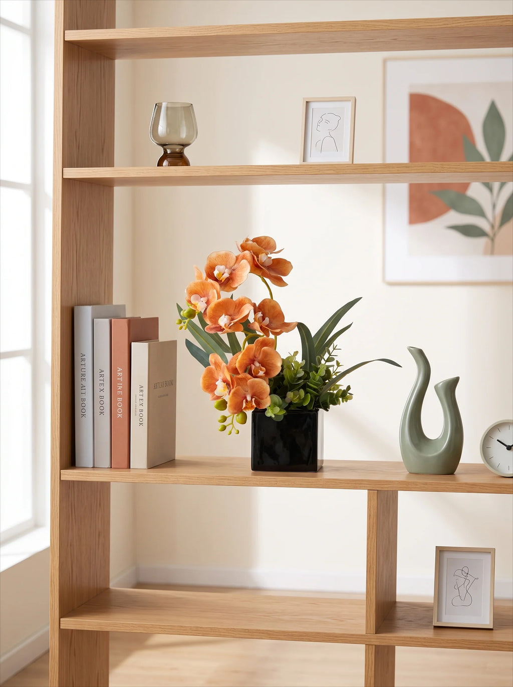 Modern Minimalist Vibrant Sunset Orchid Artificial Floral Arrangement