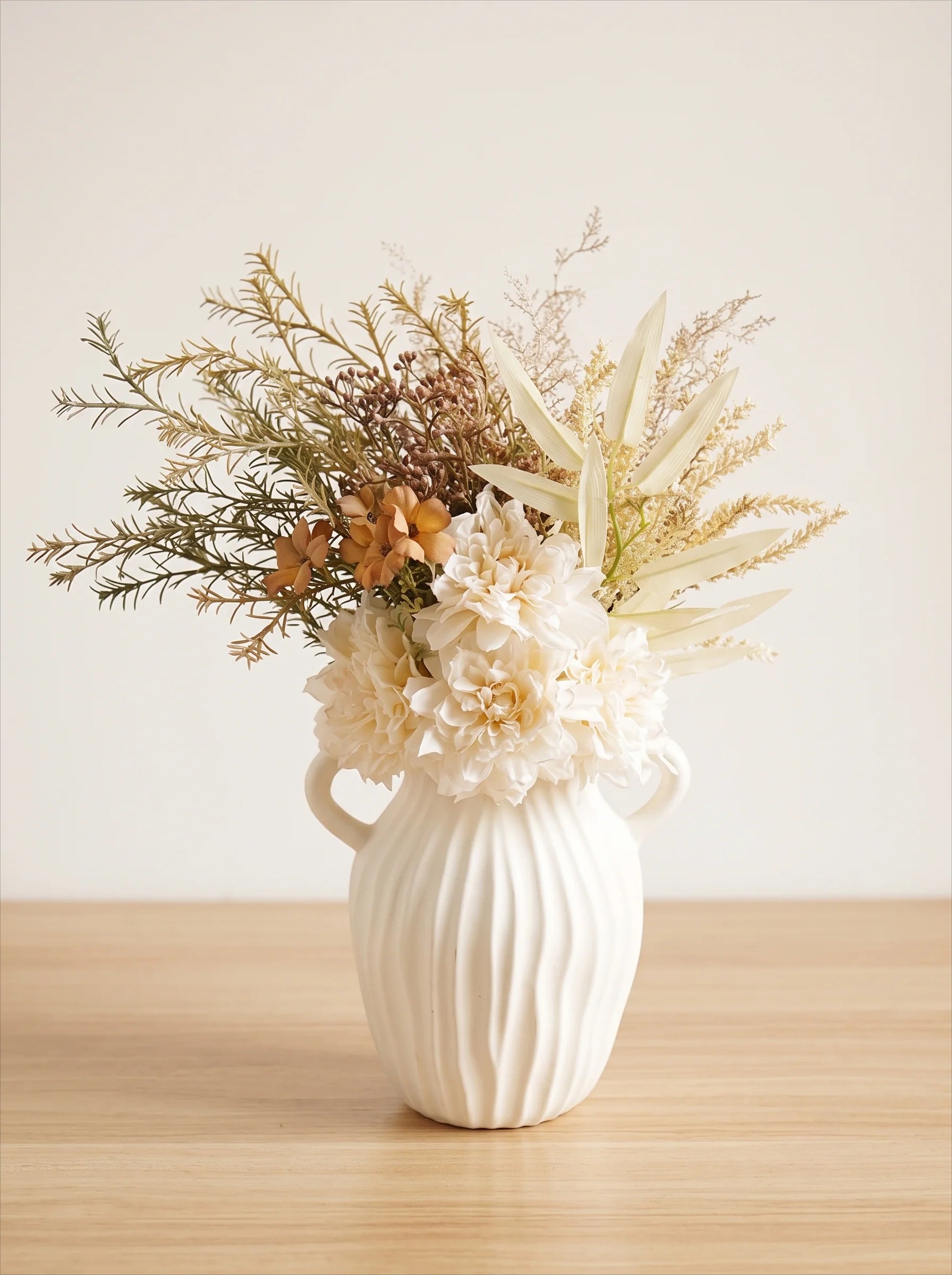 Faux Mixed Floral Bouquet - Cream and Orange (Multiple Stems)