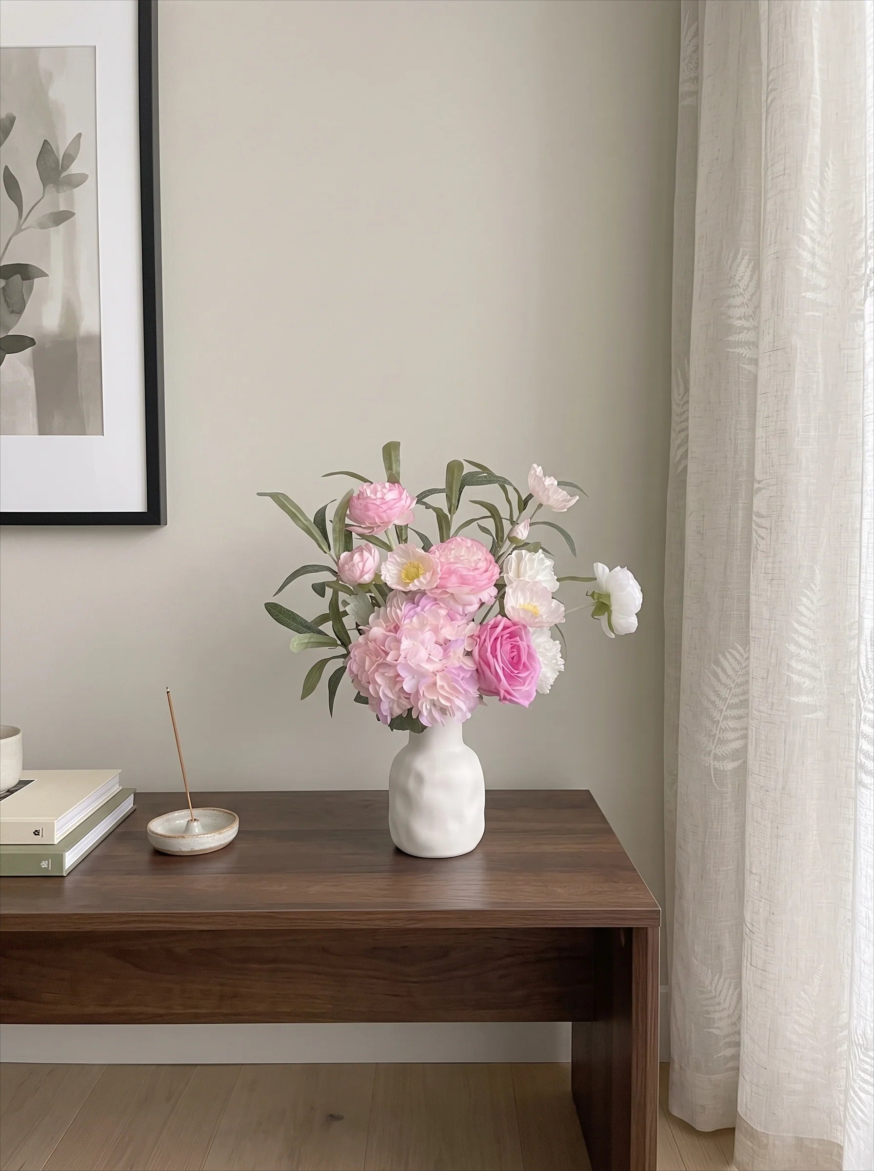 Blush Woodland Rose & Hydrangea Faux Floral Arrangement