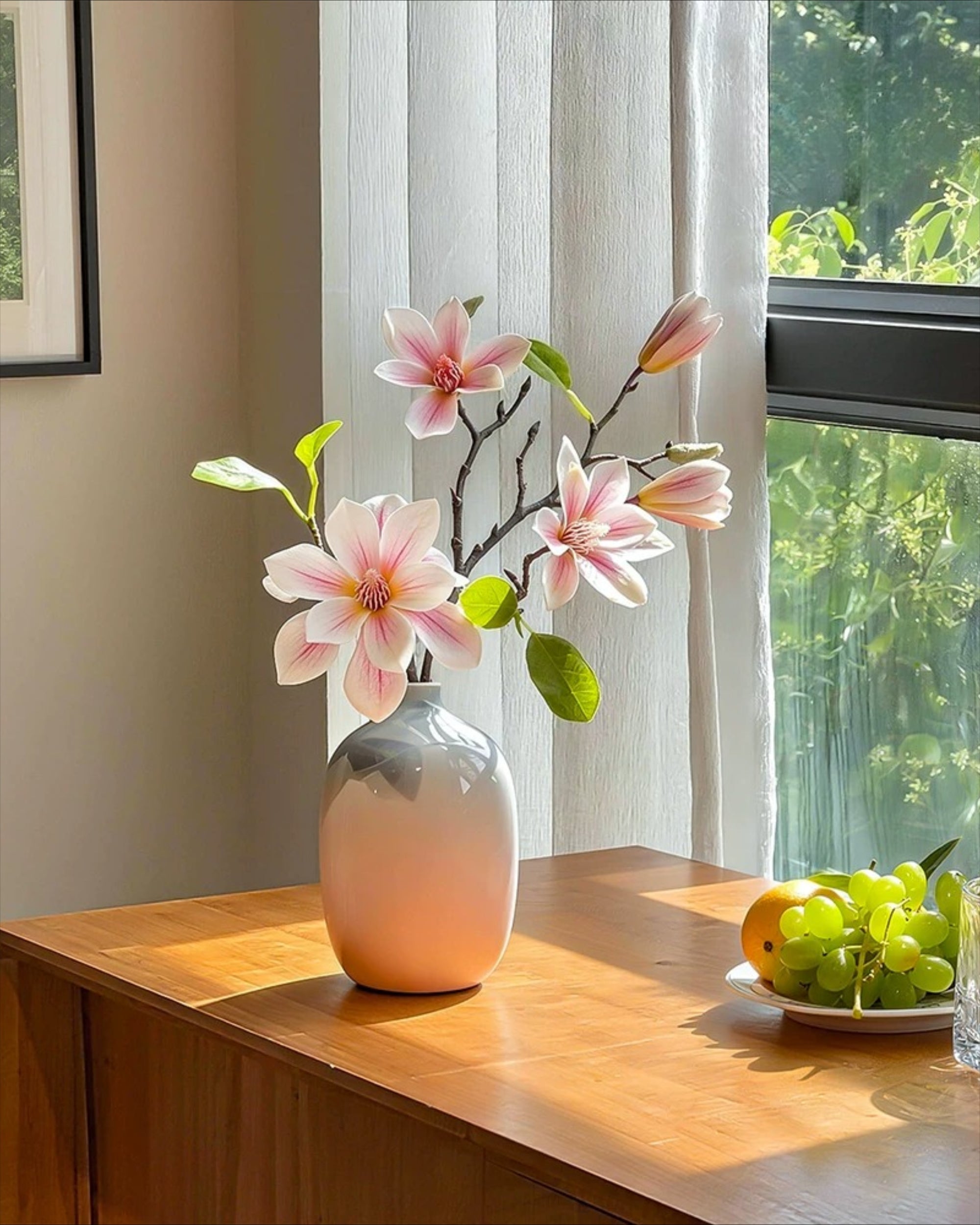 Roze Magnolia Verloopvaas Faux Bloemstuk met Vaas