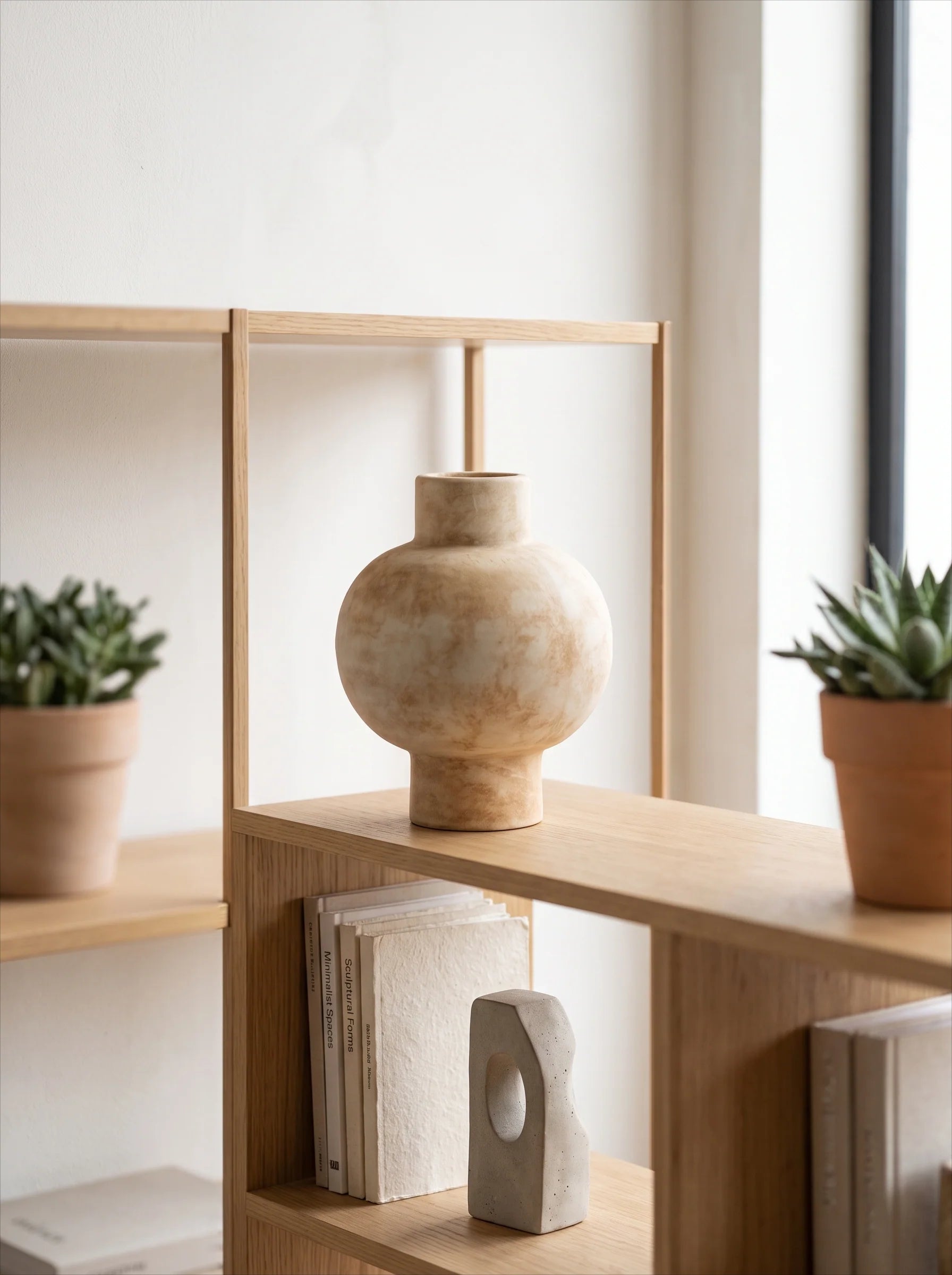 Textured Ceramic Round Vase - Light Yellow