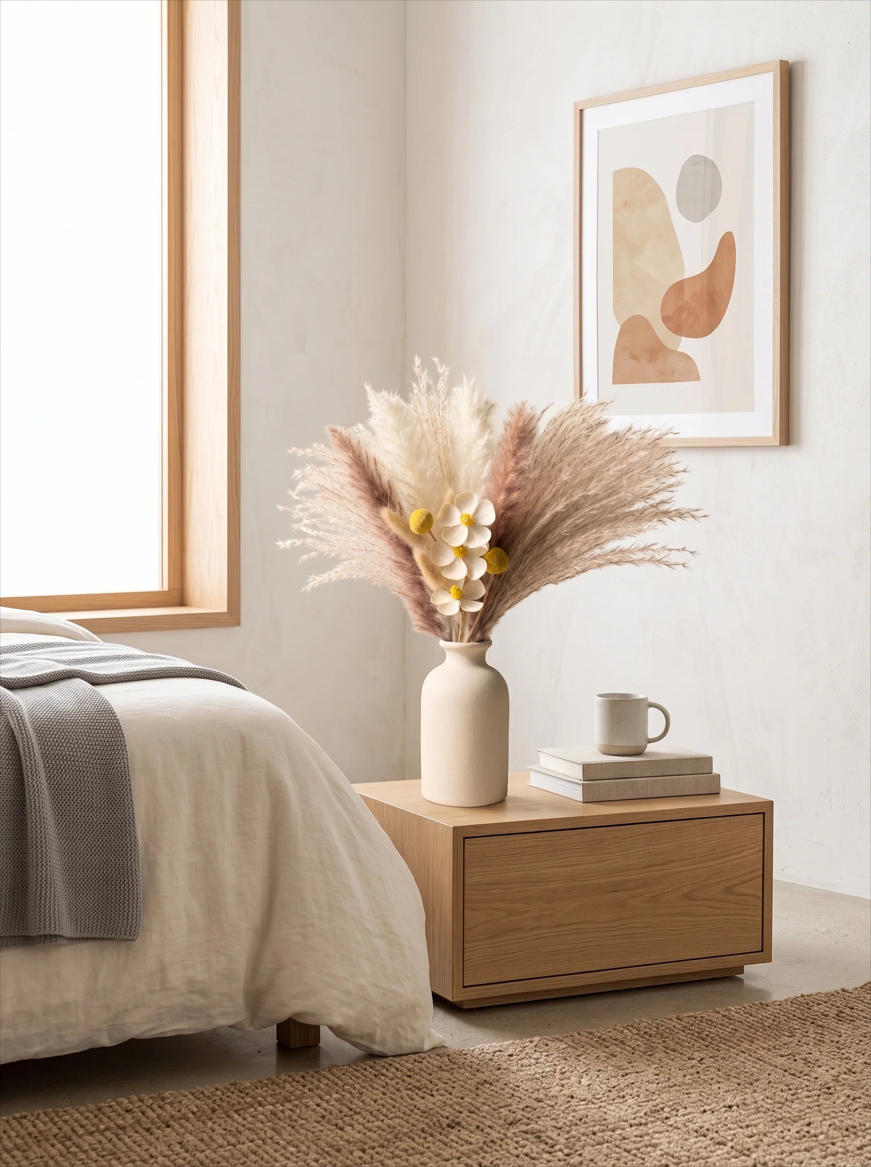 Faux Pampas Grass & Blossom Neutral Artisan Arrangement