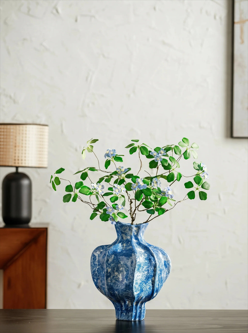 Artisan Sculptural Lapis-Blue Speckled Ceramic Vase
