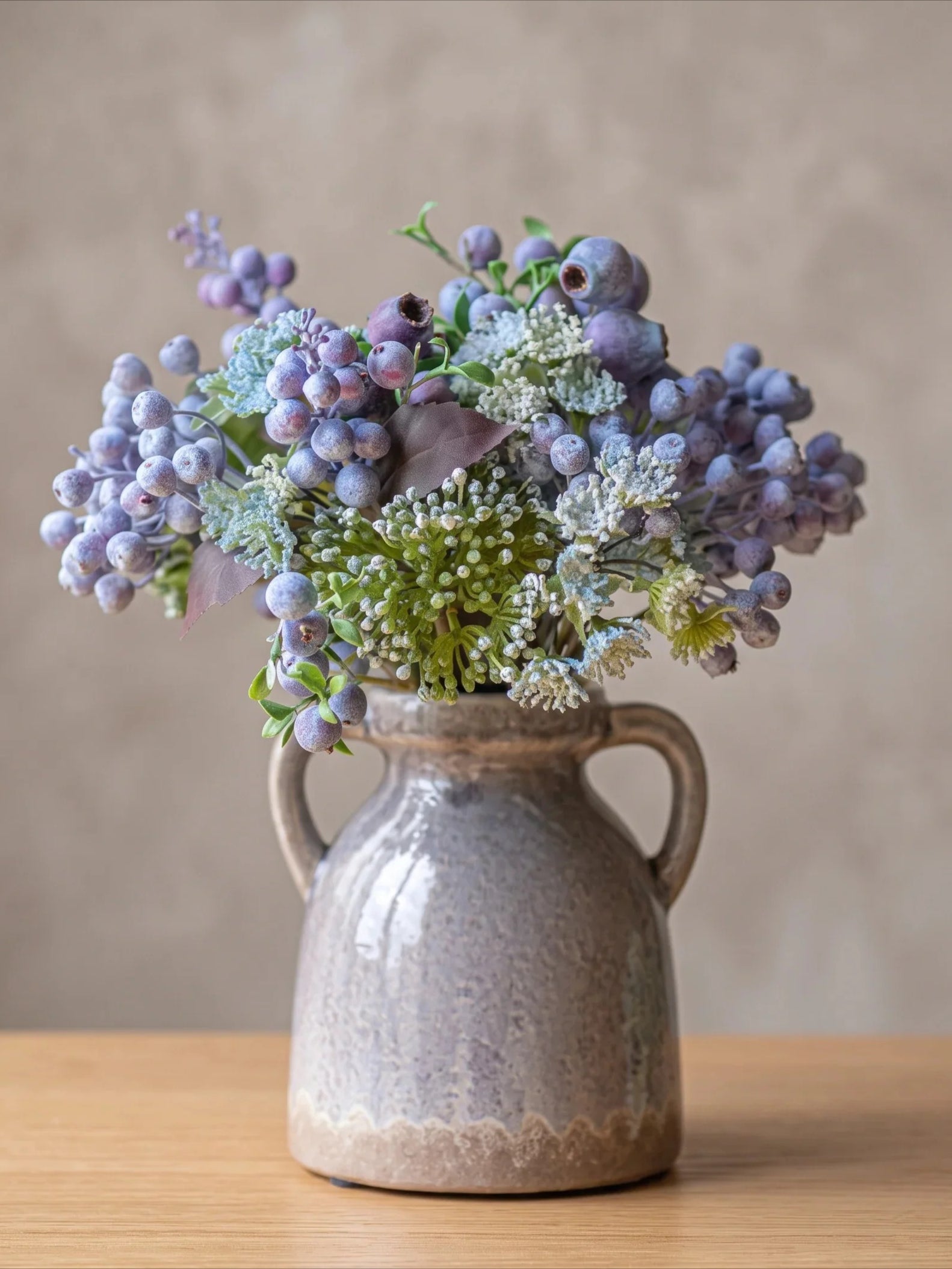 Elegant Blue-Purple Faux Blueberry & Berry Branch Arrangement