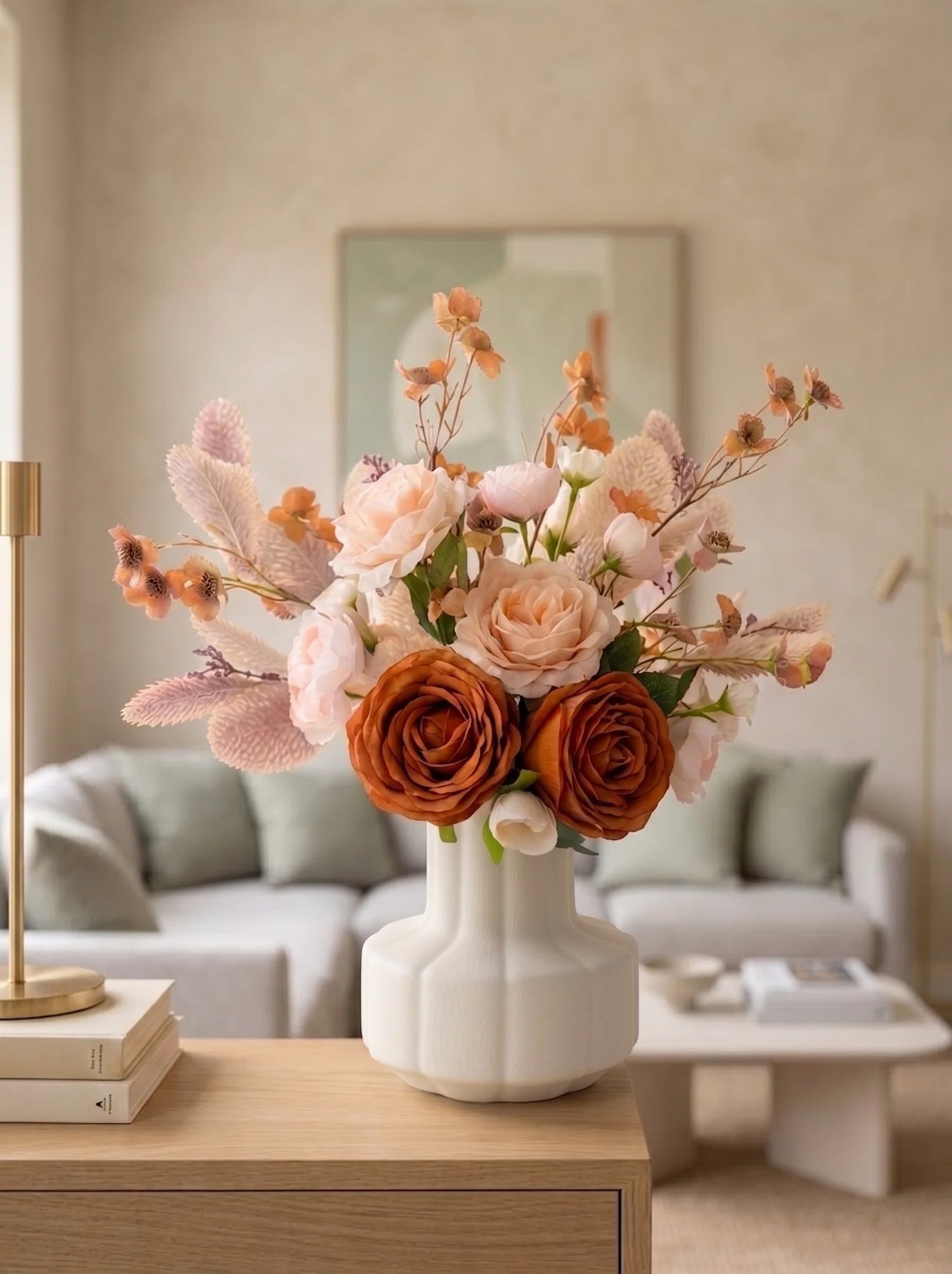 Faux Autumn Arrangement - Apricot Rose