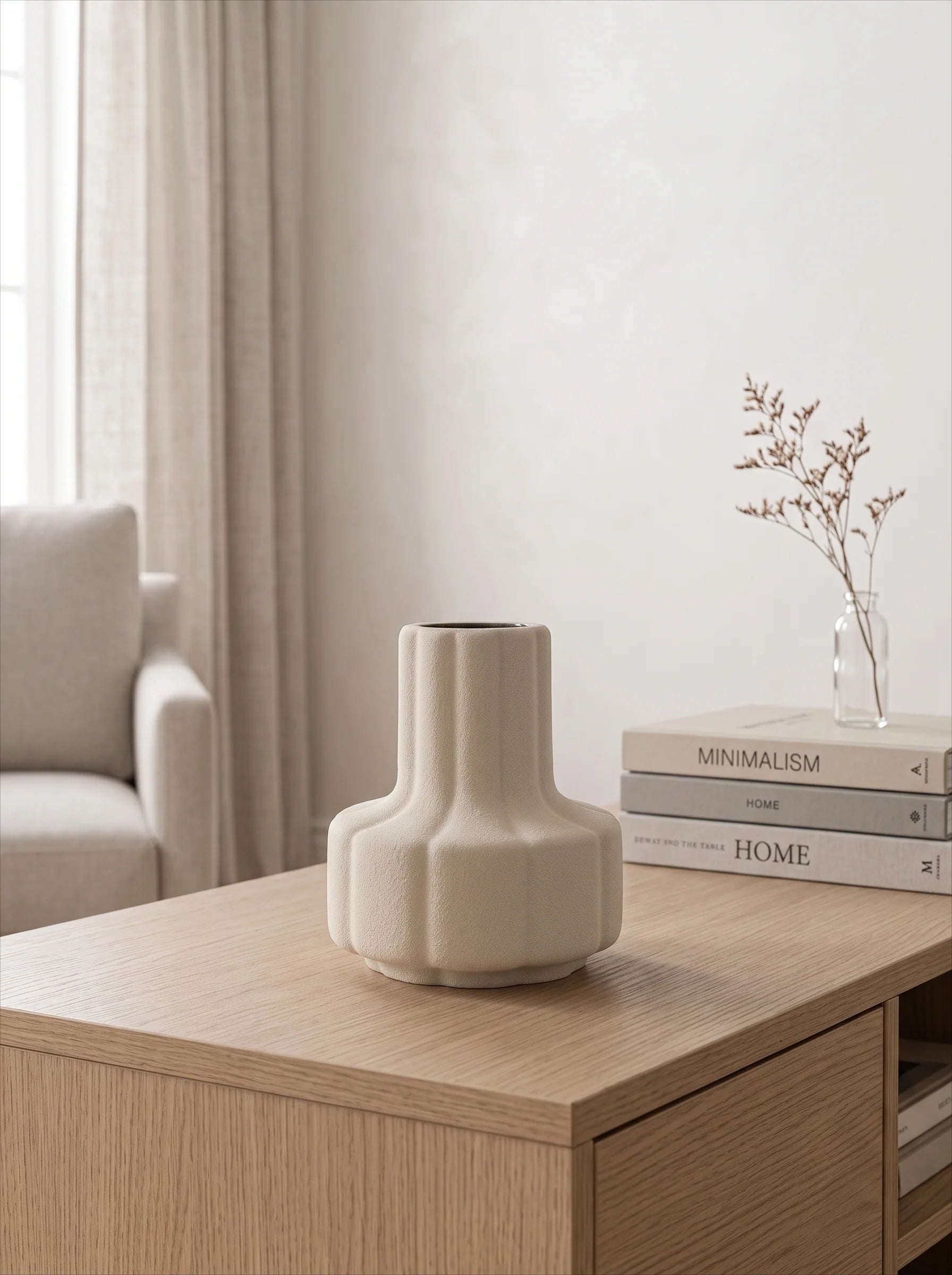 Textured Ribbed Vase - Creamy White