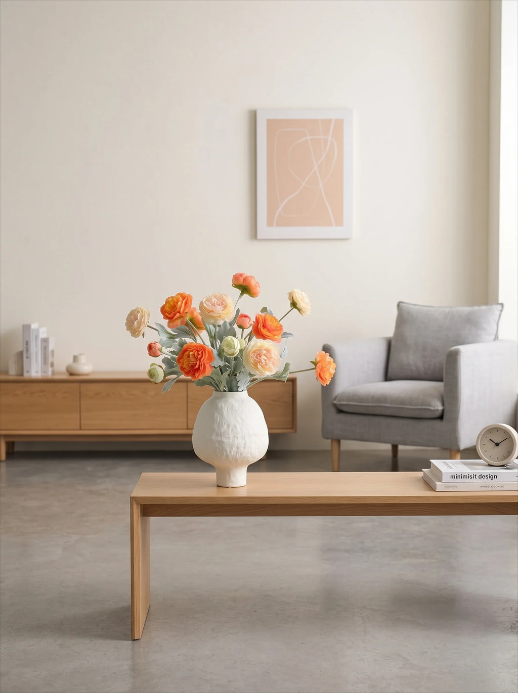 Ethereal Apricot Ranunculus Entryway Faux Floral Arrangement