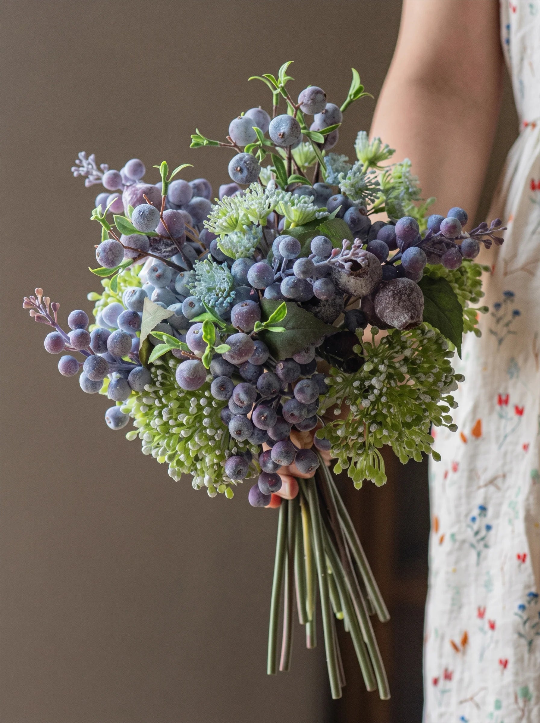 Elegant Blue-Purple Faux Blueberry & Berry Branch Arrangement