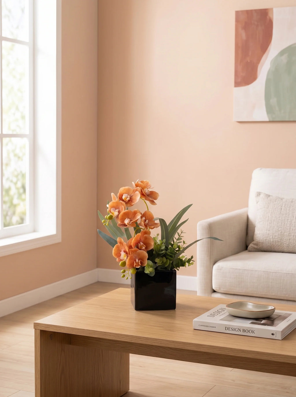 Modern Minimalist Vibrant Sunset Orchid Artificial Floral Arrangement