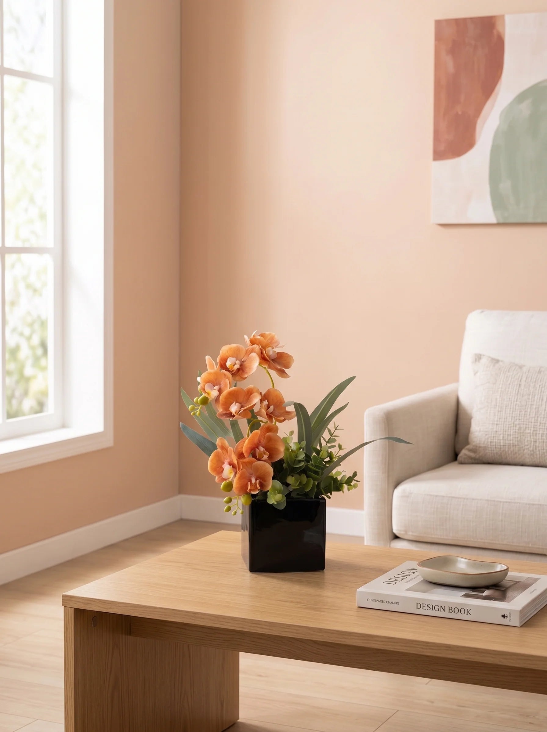 Modern Minimalist Vibrant Sunset Orchid Artificial Floral Arrangement
