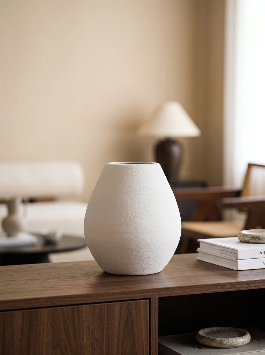 Minimalist Matte White Textured Ceramic Vase