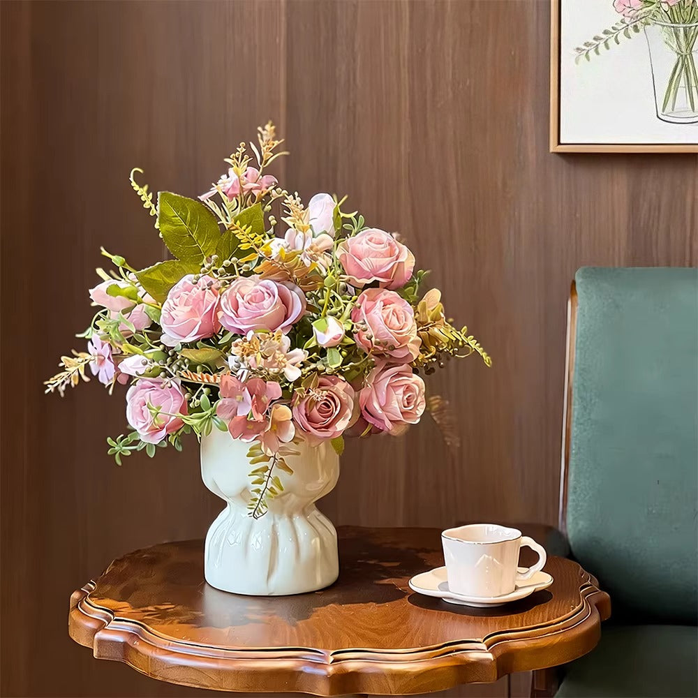 Romantic Rosette Cluster Faux Floral Arrangement