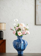 Artisan Sculptural Lapis-Blue Speckled Ceramic Vase